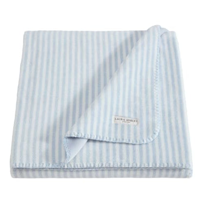 Laura Ashley - Reversible Throw Blanket for Couch 50x70, Soft Blanket - color: Oxford Stripe Blue