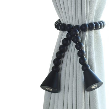 Meplait Magnetic Curtain Tiebacks, 2 Pack Boho Curtain Tie Backs, Black - color: Black-cone