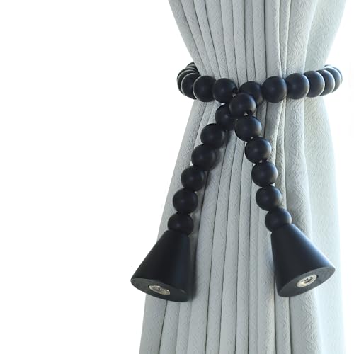 Meplait Magnetic Curtain Tiebacks, 2 Pack Boho Curtain Tie Backs, Black - color: Black-cone