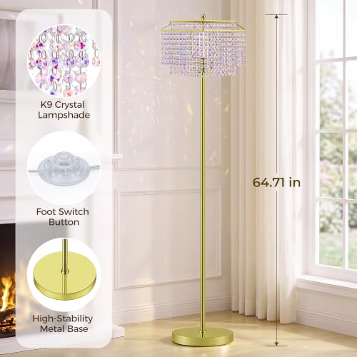 Luvkczc Multicolor Crystal Floor Lamp，64" Tall Elegant Standing Lamp - color: Gold+colorful
