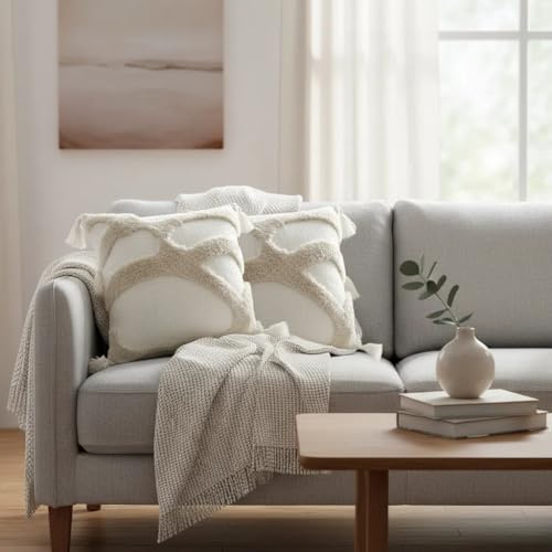 JMGBird Boho Throw Pillows for Couch Pillows with Inserts Included - color: Kahaki, size: 18" x 18" (Pack of 2)