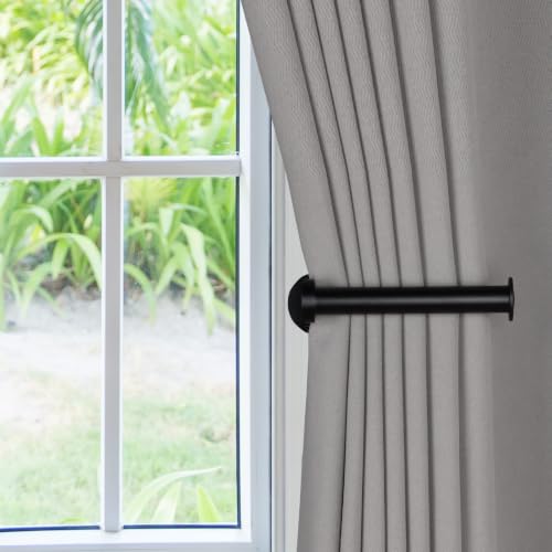 Groleca 2 Pack Adhesive Curtain Holdbacks No Drill Curtain Tiebacks, Black - color: Matte Black