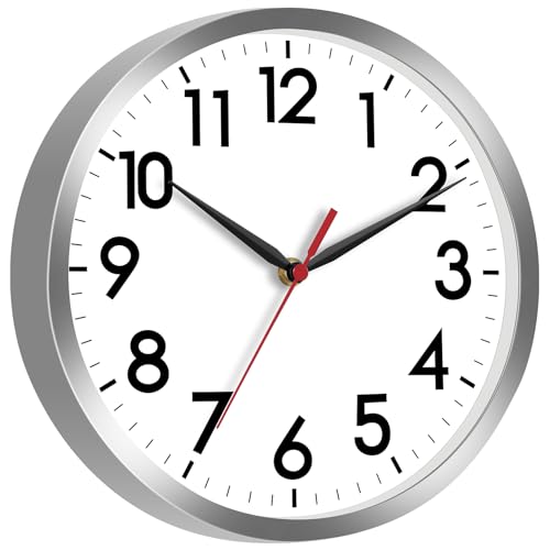AKCISOT 8 Inch Wall Clock, Silent Battery Operated Analog Clock, Silver - color: B_silver, size: 8 Inch