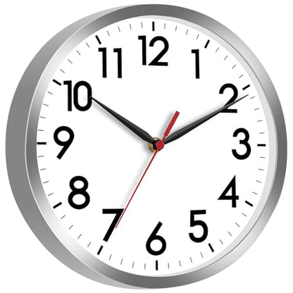 AKCISOT 8 Inch Wall Clock, Silent Battery Operated Analog Clock, Silver - color: B_silver, size: 8 Inch