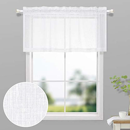 KOUFALL Valances for Windows,Sheer Faux Linen Farmhouse Window Valances for Kitchen,White,18 Inches Long - color: White