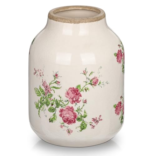 White Ceramic Vase, 8.2 Inch Vintage Flower Decor and Handcrafted Floral Centerpieces, Elegant Handmade Pottery Accent for Dining Table Wedding Living Room Housewarming Gift Decor - size: 8.2 inches