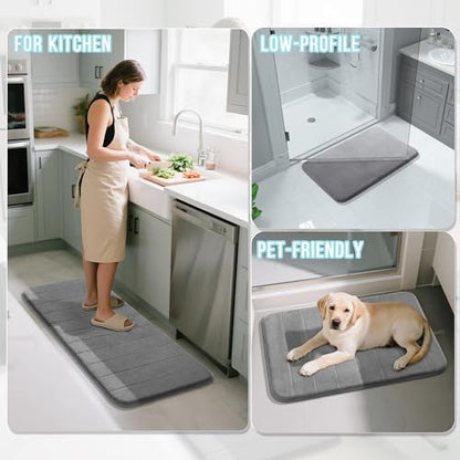 Yimobra Large Memory Foam Bathroom Mat Set, 44 x 24 & 24 x 17 in, Gray - color: Grey, size: 44x24+24x17 Inch
