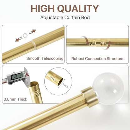 NICETOWN Adjustable Gold Curtain Rod, Extendable Living Room Window Treatment Curtain Rod, Luxury Gold Metal Finish with Crystal Glass Ball Finials, for Villa, Kitchen, Bathroom, Window, 28-48 Inches - color: Glass & Gold, size: 28" to 48"