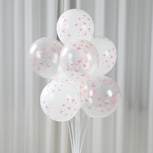 Patimate Pink Bow Balloons Set 50 pcs 12 inch Pink White Print Balloon Kit - color: Pink White Bow