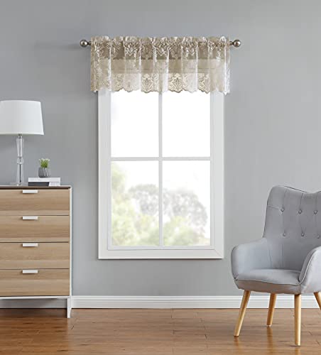 LinenZone 60 x 18 Linen Lace Farmhouse Kitchen Valance. (Fiona 60x18 Linen) - color: Linen, size: 60"W x 18"L (Pack of 1)