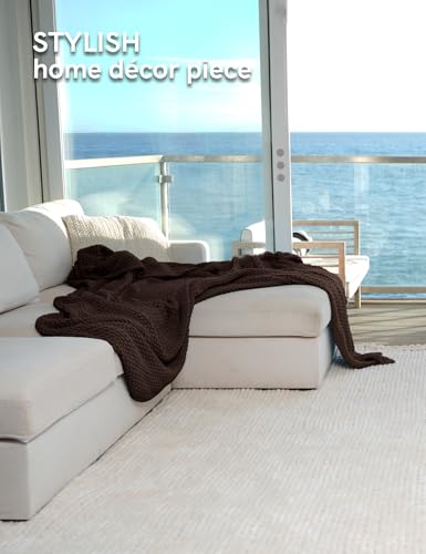 YnM Chunky Cotton Knit Throw Blanket, Cable Knit Throws for Bed Couch Sofa, Comfy & Relaxing, Decorative Piece for Farmhouse Modern Boho Rustic Scandinavian Chic Vibe, Chocolate Brown 80x87 Inches - color: Chocolate Brown - Medium Weight, size: King / CA