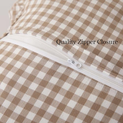 Silnuo 2 Pack Taupe/White Plaid Ruffle Throw Pillow Covers 24"x24" - color: Taupe Plaid, size: 24" x 24" - Set of 2