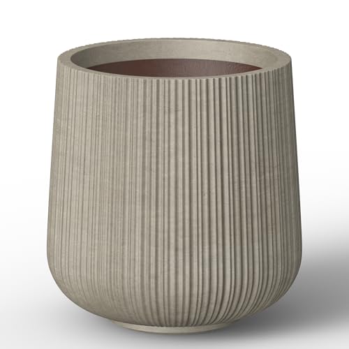 Kante Accent Round Curved Weathered Concrete Planter 13" Dia, Outdoor - color: Ringed Weathered Concrete, size: 13” Dia