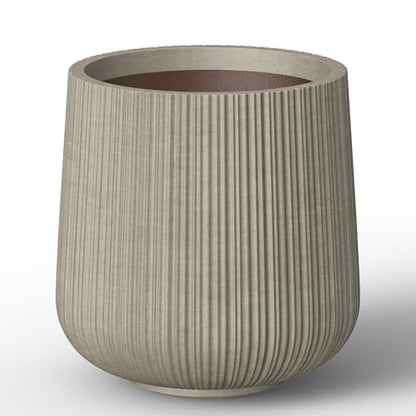 Kante Accent Round Curved Weathered Concrete Planter 13" Dia, Outdoor - color: Ringed Weathered Concrete, size: 13” Dia