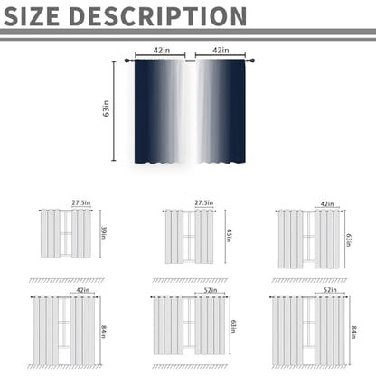 Blue White Curtains, Ombre, 2 Panels, 42" W x 63" L, Rod Pocket - color: Navy Blue, size: 42"W x 63"L (Pack of 2)
