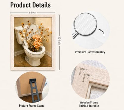 Framed Toilet Flower Canvas Wall Art Poster Prints 8×10In 1P Can Be Hung - color: bathroom-2, size: 8×10in