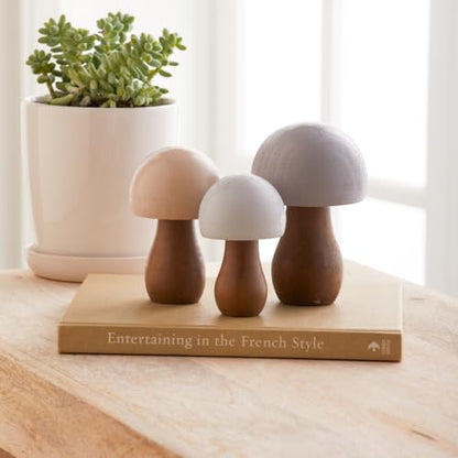 Black Gray Wood Mushrooms, Set of 6 (Black Gray Paint 6) - color: Black Gray 6