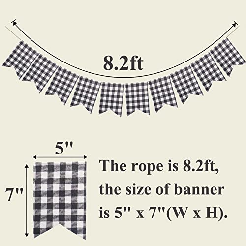Buffalo Check Plaid Banner for Christmas Mantel Decorations | Black and White Gingham Bunting Garland, Autumn Baby Shower Birthday Party Supplies