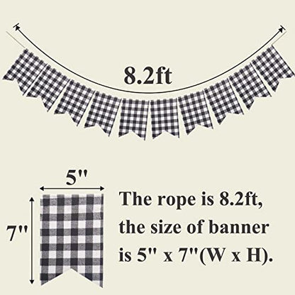 Buffalo Check Plaid Banner for Christmas Mantel Decorations | Black and White Gingham Bunting Garland, Autumn Baby Shower Birthday Party Supplies