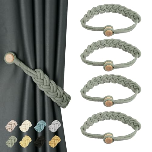 BEL AVENIR Curtain Tiebacks Magnetic 4 Pack Woven Drapery Holdback - color: Silver Grey -4pack