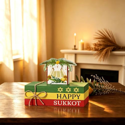Smile Sukkot Wooden Block Decor, Happy Sukkot Star of David and Sukkah Shelf Tiered Tray Tabletop Signs for Jewish Holiday Decor - style: Sukkot