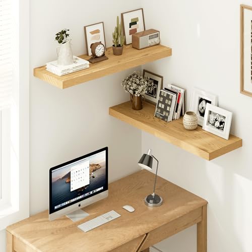 Vivelove 12 Inch Deep Floating Shelves, 36 X 12 Inch, Oak, Set of 2 - color: Oak, size: 35.4”wx12”dx1.5”h
