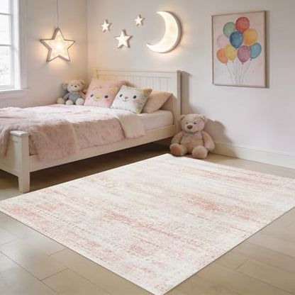 Pink Washable Rugs 4x6 Area Rugs for Living Room,Bedroom,Kids Room,Nursery - color: Pink-white, size: 4' x 6' (Rectangular)