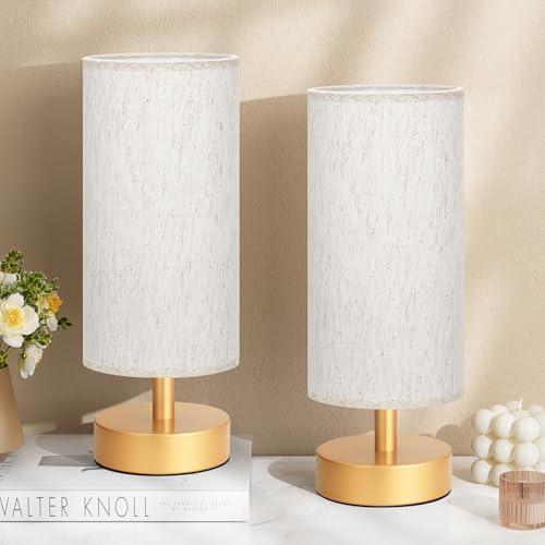 Table Lamps Set of 2 （Cream Shade- Gold Base, 11.6" Inline Control） - color: Cream Shade-Gold Base 2pcs, size: 11.6" Inline Control