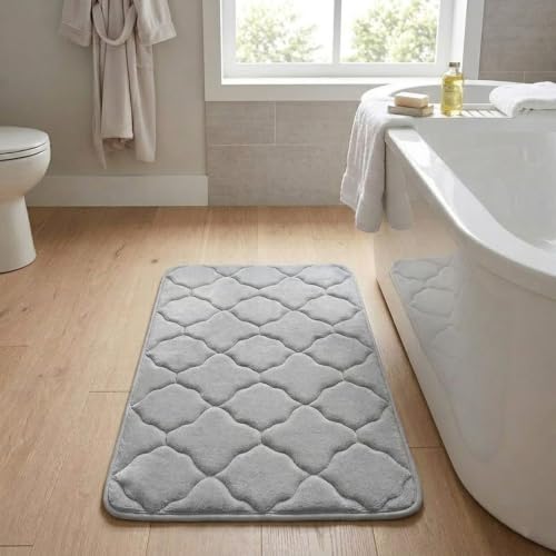 Thick Memory Foam Bath Mat, Absorbent Kitchen Shower Floor Rug, Light Gray - color: Light Gray