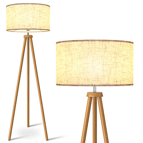 LEPOWER Wood Tripod Floor Lamp, Mid Century Standing Lamp for Living Room - color: Brown