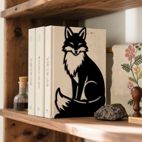 Peacoblue Metal Bookends for Shelves, Modern Decorative Heavy Duty Study Book Ends Stoppers for Office, Desk, Shelf, Room 5.3"x4.3"x7.9" Cast Iron Simple Tall Bookends 1 Pair (Fox) - style: Fox