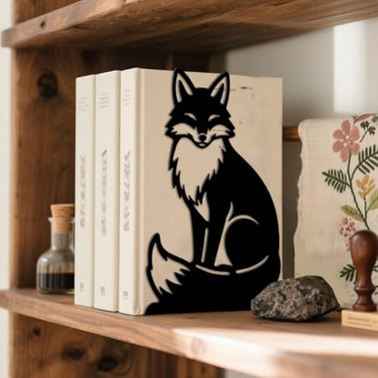 Peacoblue Metal Bookends for Shelves, Modern Decorative Heavy Duty Study Book Ends Stoppers for Office, Desk, Shelf, Room 5.3"x4.3"x7.9" Cast Iron Simple Tall Bookends 1 Pair (Fox) - style: Fox