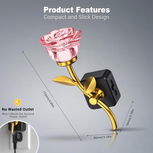 JandCase Night Light, Night Lights Plug into Wall, Rose Crystal Nightlight - color: Rose