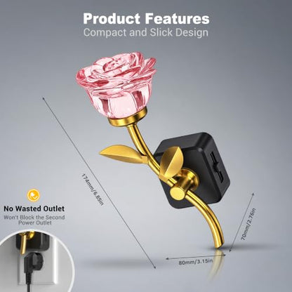 JandCase Night Light, Night Lights Plug into Wall, Rose Crystal Nightlight - color: Rose