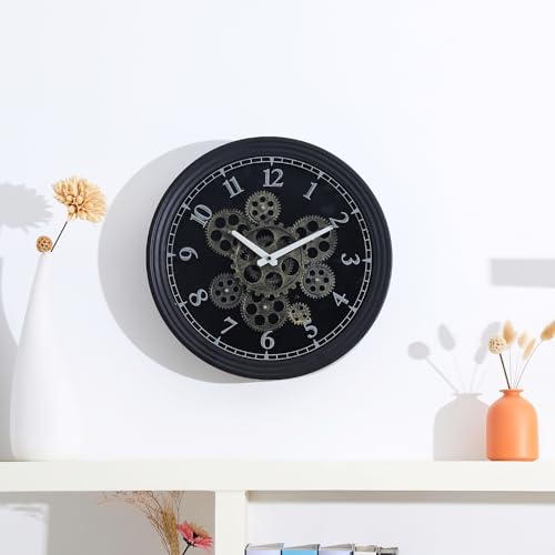 CLXEAST 15 Inch Industrial Steampunk Moving Gear Wall Clock for Home Office - color: Matte Black, size: 15 Inch