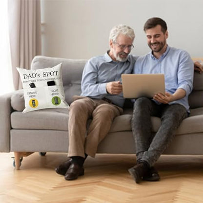 ONFAON Father's Day Throw Pillow Case, Dad's Spot Throw Pillow Covers 18 x 18 Inch，Dad Gifts from Daughter Son，Birthday Christmas Thanksgiving Day Gifts for Papa Stepdad ，2-Pocket - color: Dad 2-pocket