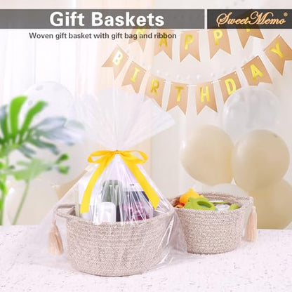Small Gift Basket Empty to Fill, Gift Bag & Ribbon, Natural Beige - color: Warm Brown, size: 1 Pack