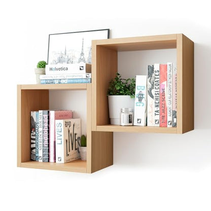 Kaboon Cube Floating Shelves Set2, Display Shelves Wall Mount 7.75" D x 12.5" W x 12.5" H, (Cyan, Square 2 Cubes) - color: Light Walnut, size: Square-Set2