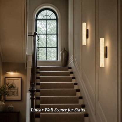 Alabaster Wall Sconce, 20" Matte Black Linear Wall Sconces, 3000K Dimmable Artisan-Cast Alabaster Sconce for Living Room, Modern Wall Lighting for Bathroom, Bedroom, Hallway, 1 Pack, Faux Alabaster - color: Black-20in-1pcs