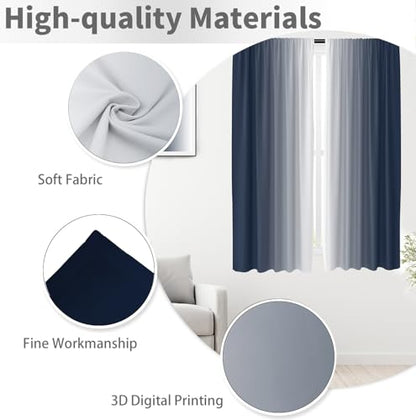 Blue White Curtains, Ombre, 2 Panels, 42" W x 63" L, Rod Pocket - color: Navy Blue, size: 42"W x 63"L (Pack of 2)