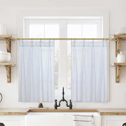 Lino Rosa Pinch Pleat Small Curtains with Hooks for Bathroom Windows Striped Kitchen 20 Inch Length Light Blue - color: Light Blue, size: 24"W x 20"L (Pack of 2)