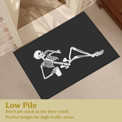 Black Skull Bath Mat Rug, Skeleton Door Mat Doormat Entrance Non-Slip Bathroom Rugs for Entryway Bathroom Kitchen 17 x 30 Inch - color: Black Skull