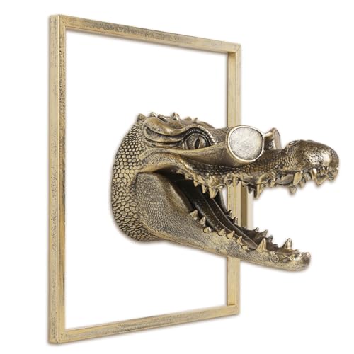 JJALIGHTS Exquisite Resin Animal Head Wall Sculpture (Gift Metal Frame) - Imitation Copper Vintage Decor for Living Room, Bedroom & Office | Decorative Wall Hanging Art (Alligator) - color: Bronze Alligator