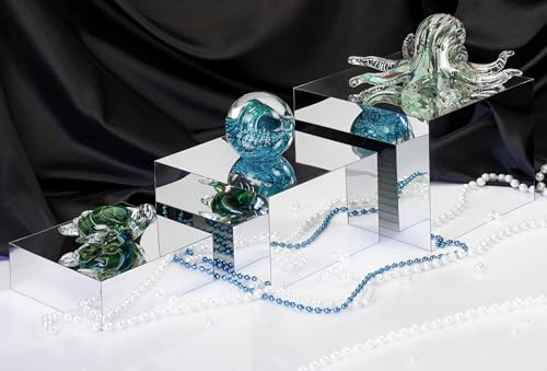Red Co. Set of 3 Glossy Silver Acrylic Cube Display Nesting Risers with Hollow Bottoms - 2 Pack - color: Silver, size: 6",7",8" - 2 Pack