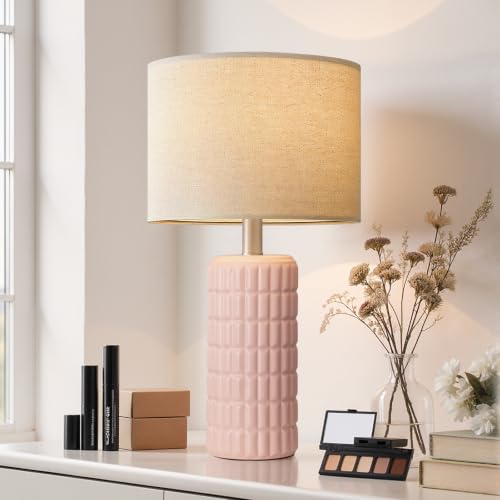 Seealle 23" Modern Ceramic Table Lamps Set of 2, Lamps for Bedroom, Pink - color: Pink