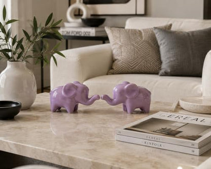 4 Inch Purple Ceramic Elephant Figurines Set of 2 - color: Purple