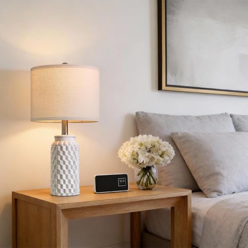 USumkky 20.5" Ceramic Table Lamps Set of 2 - Modern Farmhouse & Boho Style, Bedside Nightstand Lamps for Bedroom, Living Room End Table Lamps, Small Desk Lamp(Matte White) - color: 20.5" Matte White