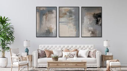 Large Framed Abstract Wall Art, Modern Grey Canvas Prints, 16"x24"x3 - color: grey, size: 16" X 24" X 3pcs Framed