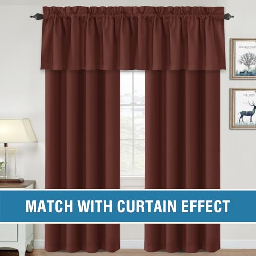 H.VERSAILTEX 100% Blackout Curtain Valances for Windows 2 Panels Thermal Insulated Rod Pocket Small Short Valance for Kitchen Cafe Bathroom Living Room Bedroom Laundry,Rust,52" W x 18" L - color: Rust
