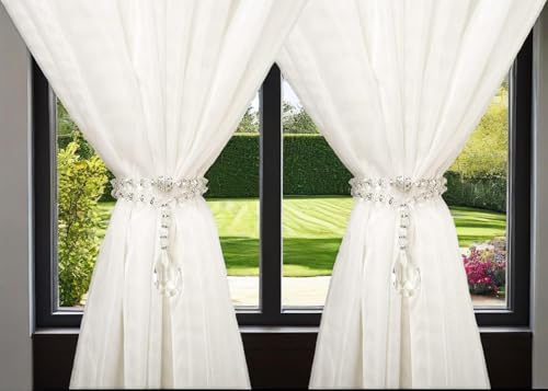SUQ I OME Luxury Crystal Beaded Magnetic Curtain Tieback, Crystal - color: Crystal